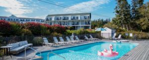 Newagen outdoor pool to relax in after exploring the Boothbay Harbor lobster scene.