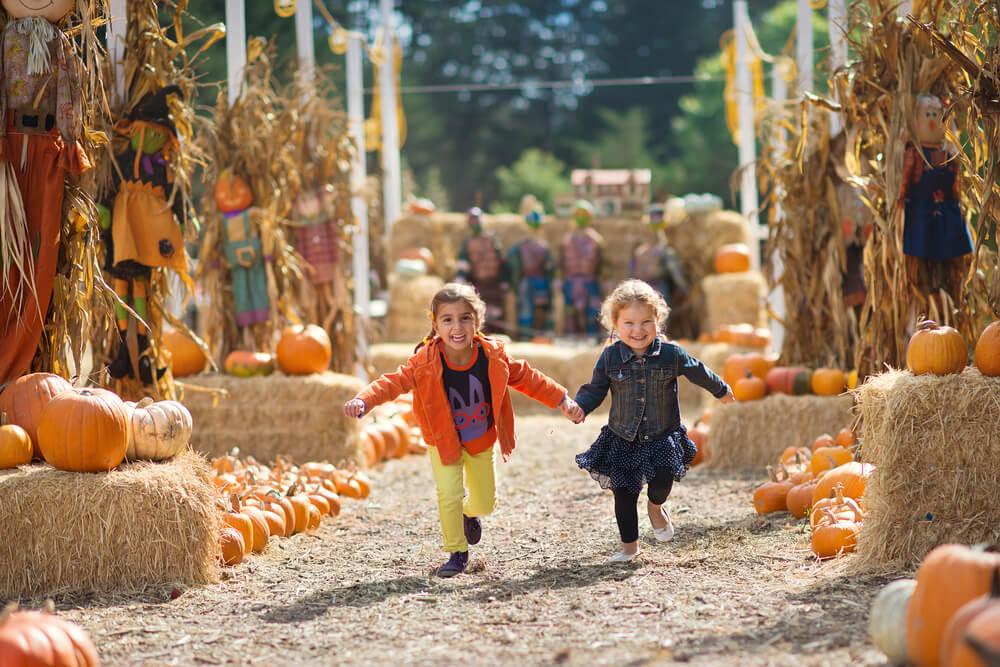 View of kids holding hands at Fall Festivals in Maine